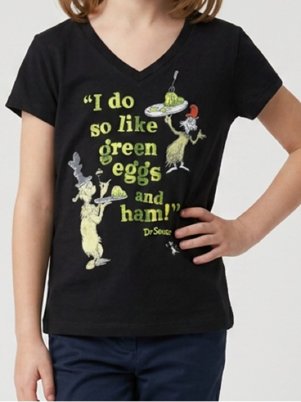 Dr Seuss Youth XXL Green Eggs and Ham V-Neck Graphic T-Shirt Sam I Am